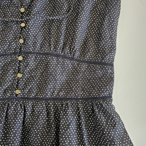 HD in Paris Size 4 Black and White Silk Blend Pin Dot Side Zip Peplum Blouse Fem - Picture 6 of 6